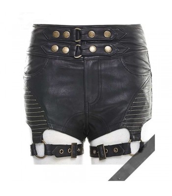 Women's Black Steampunk High Waist Shorts Leather Blitzkrieg Short Pants